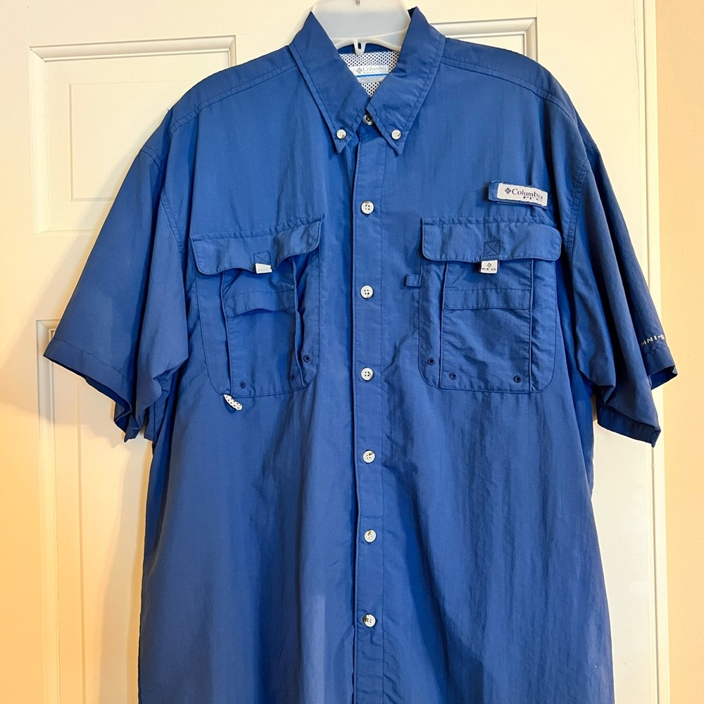 Columbia blue PFG fishing shirt